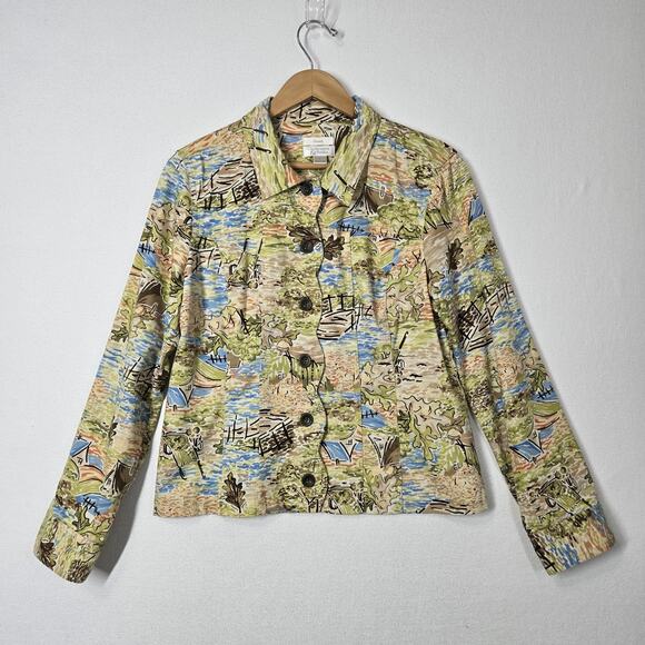 Christopher & Banks Jacket L Multicolor Button Front Long Sleeve Cotton Stretch - Picture 13 of 13